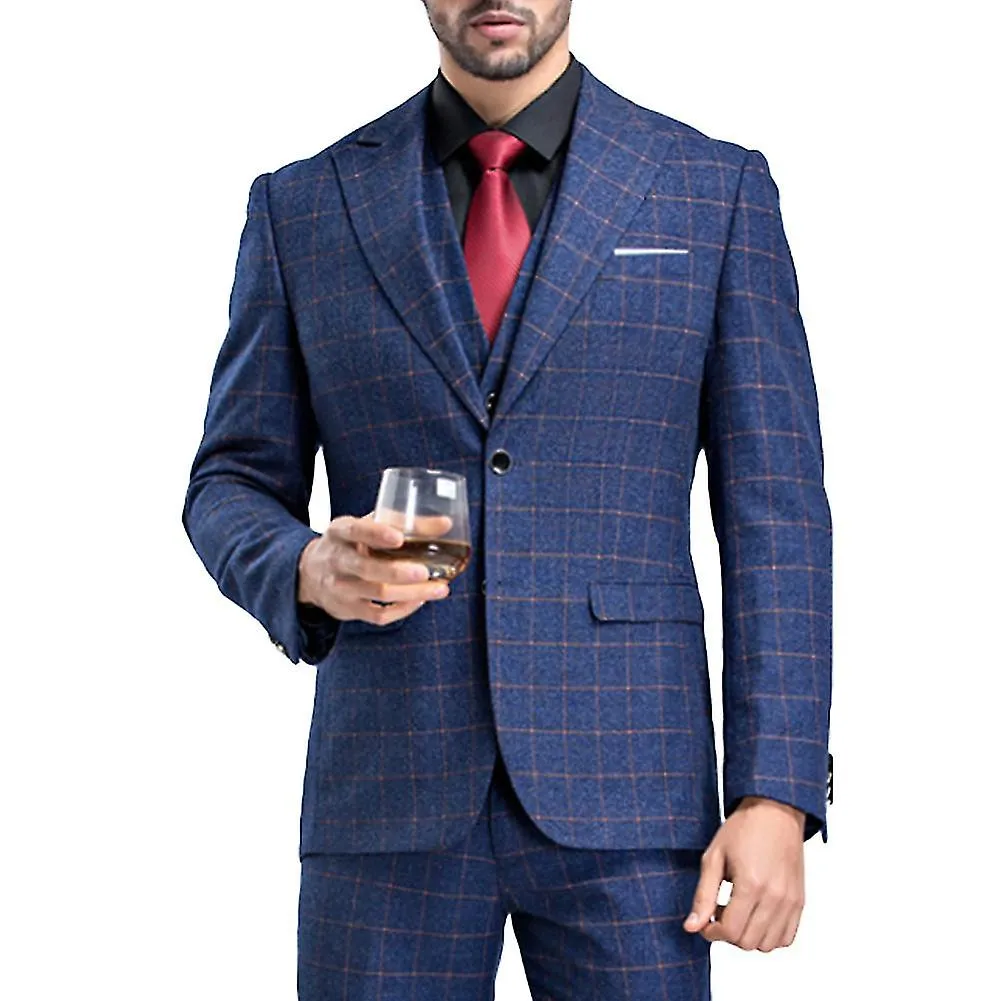 Allthemen Mens 3-Piece Wedding Business Slim Check Suits