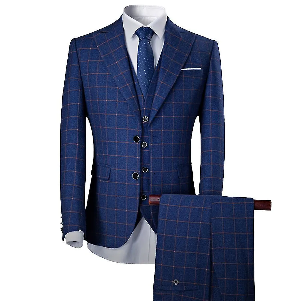 Allthemen Mens 3-Piece Wedding Business Slim Check Suits