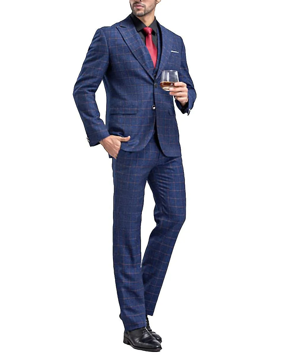 Allthemen Mens 3-Piece Wedding Business Slim Check Suits