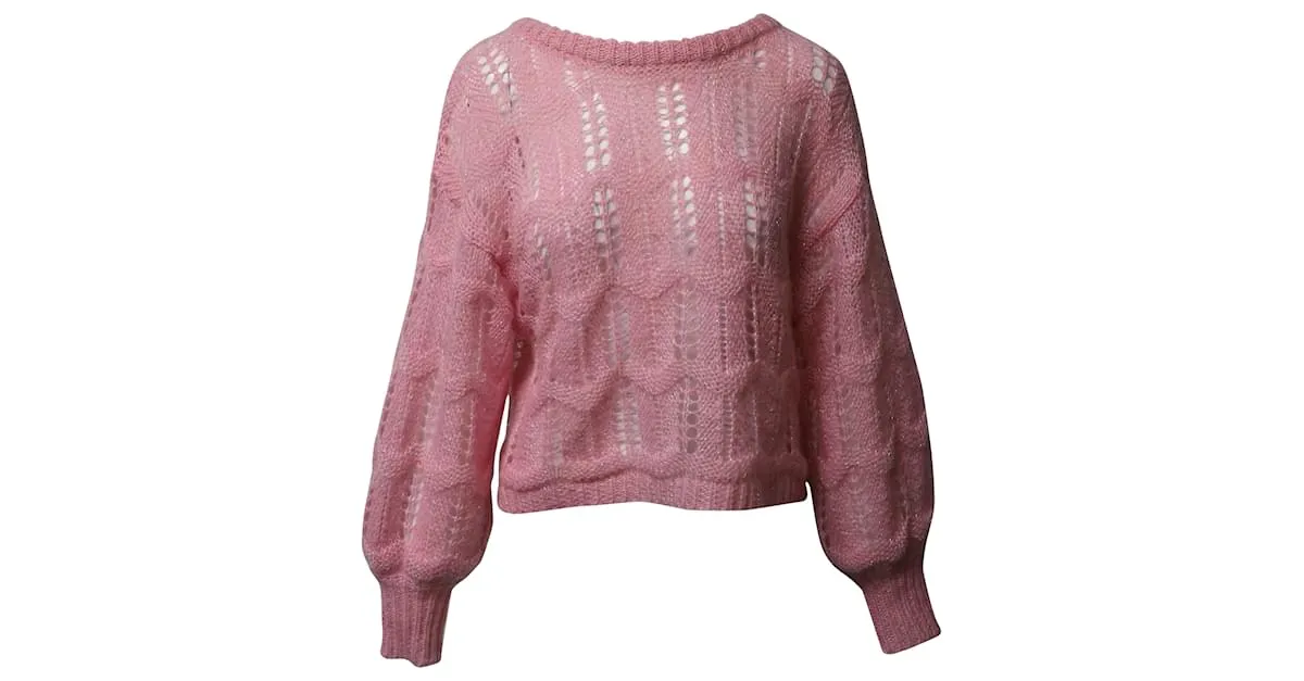 Autre Marque Love Shack Fancy Vyoma Top de punto trenzado en lana de alpaca rosa 