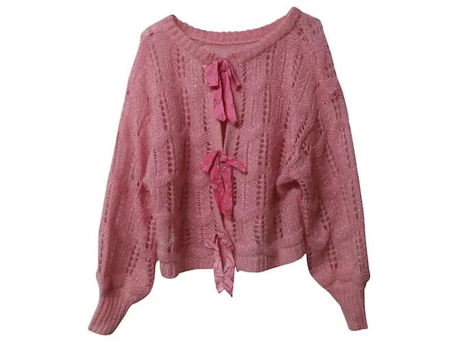 Autre Marque Love Shack Fancy Vyoma Top de punto trenzado en lana de alpaca rosa 