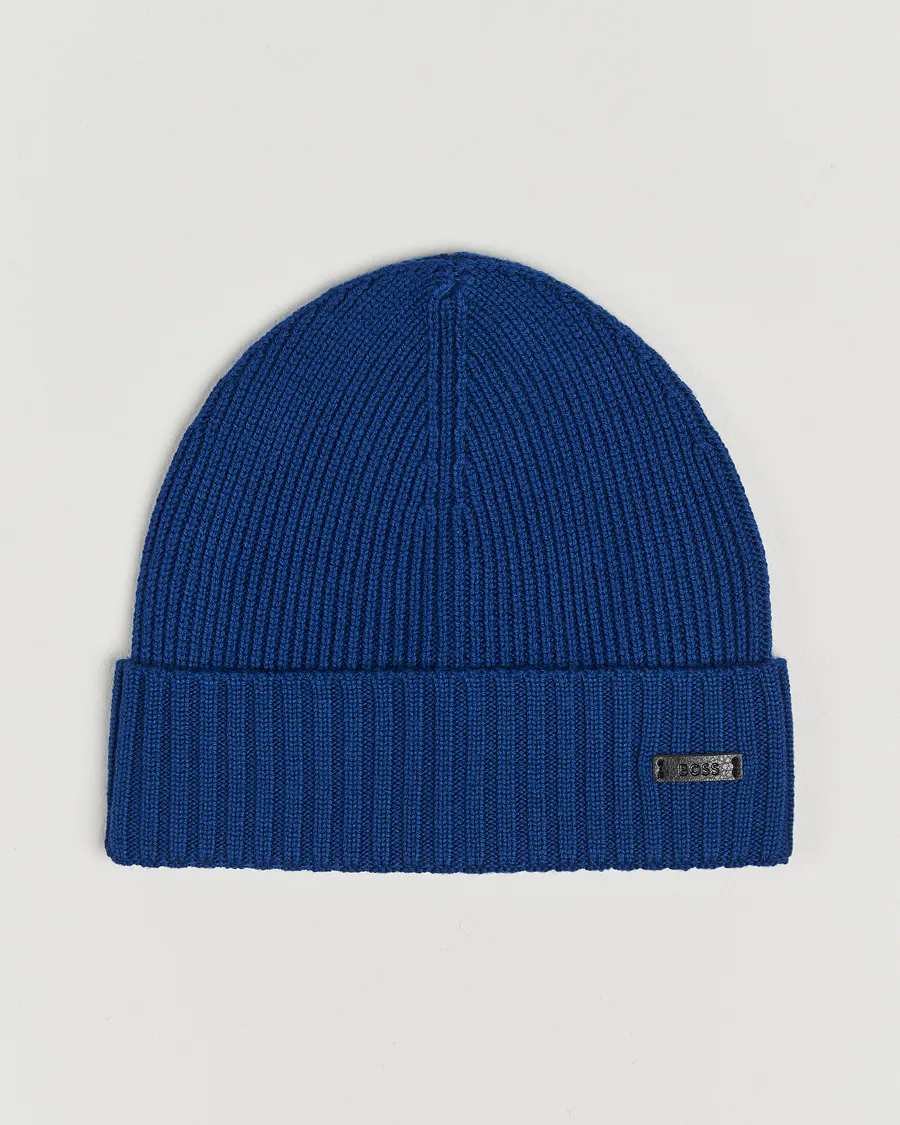 BOSS BLACK Fati Wool Beanie Open Blue