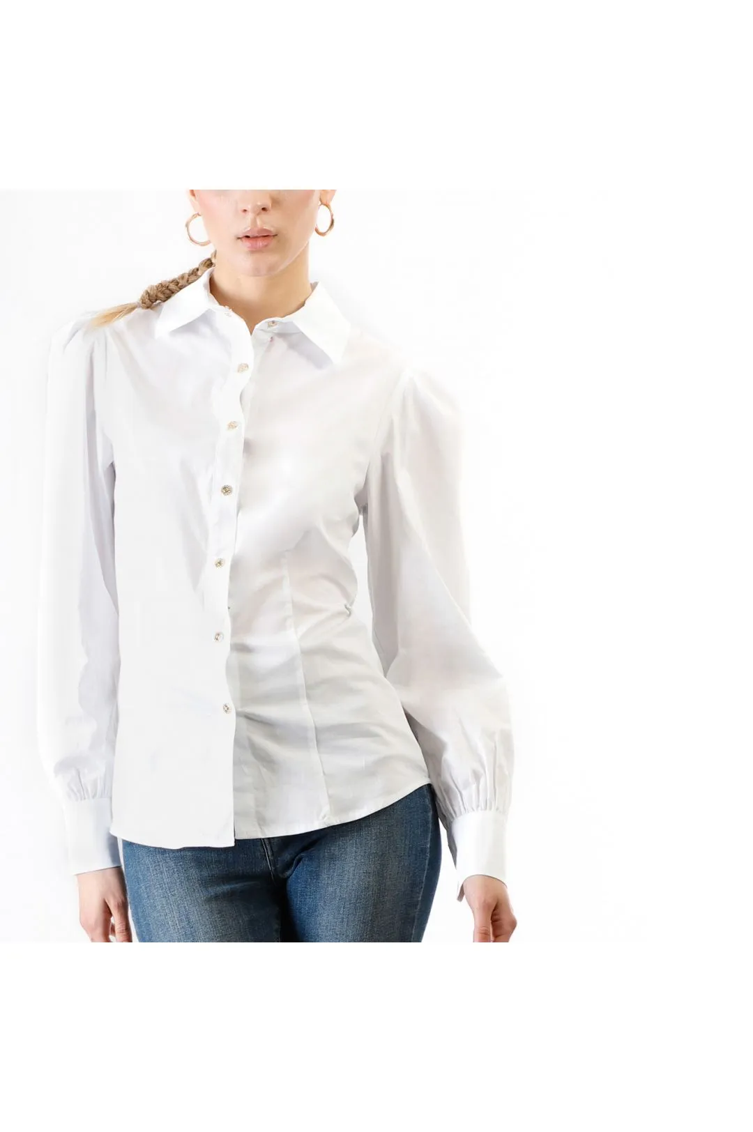 camisa de popelina con mangas con volantes white