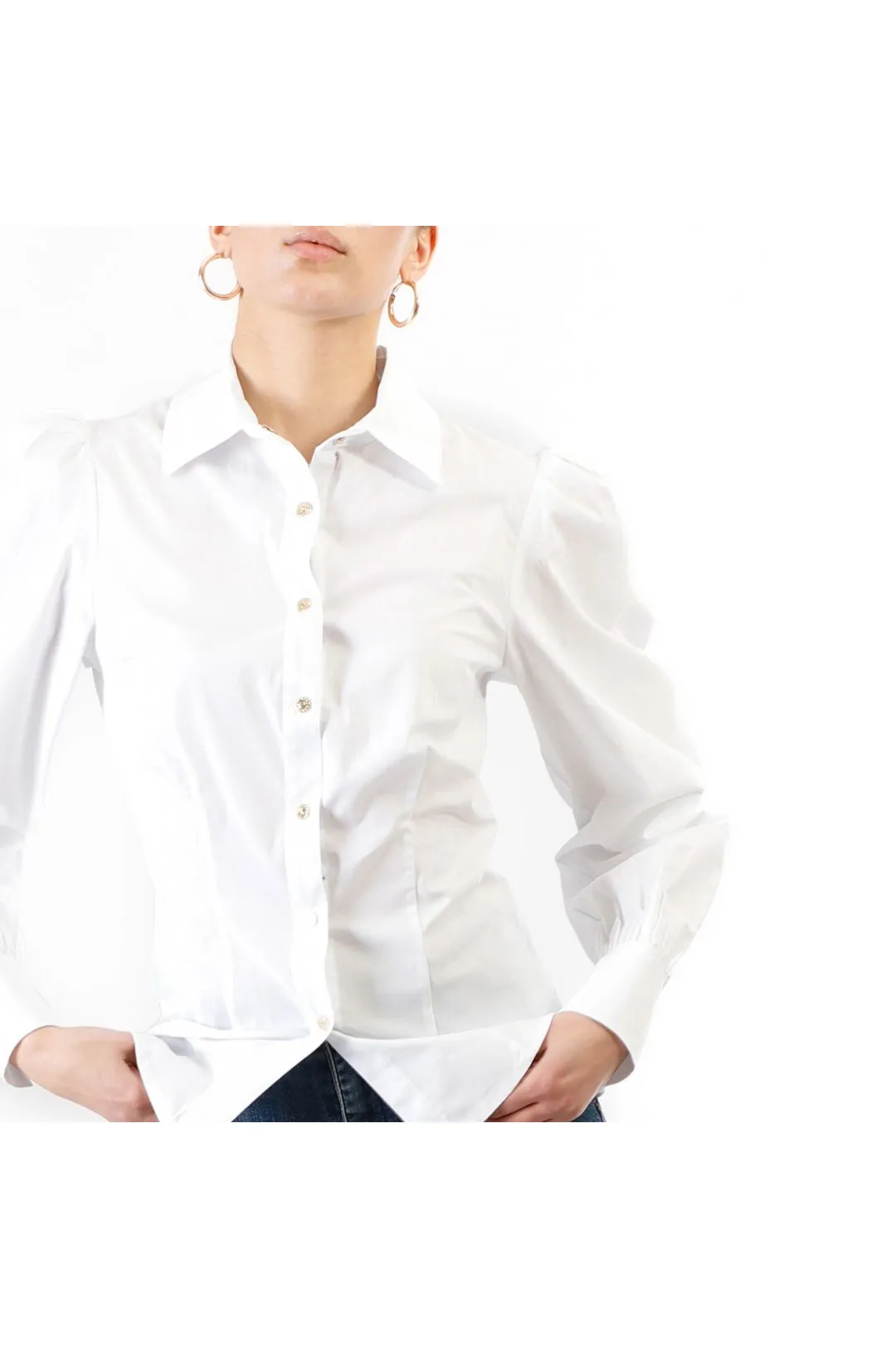 camisa de popelina con mangas con volantes white