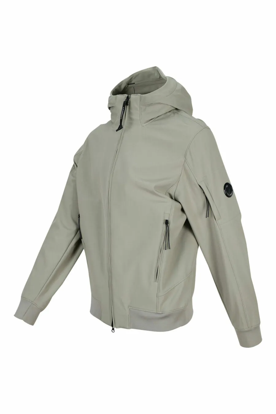 Chaqueta beige con capucha y logo lente