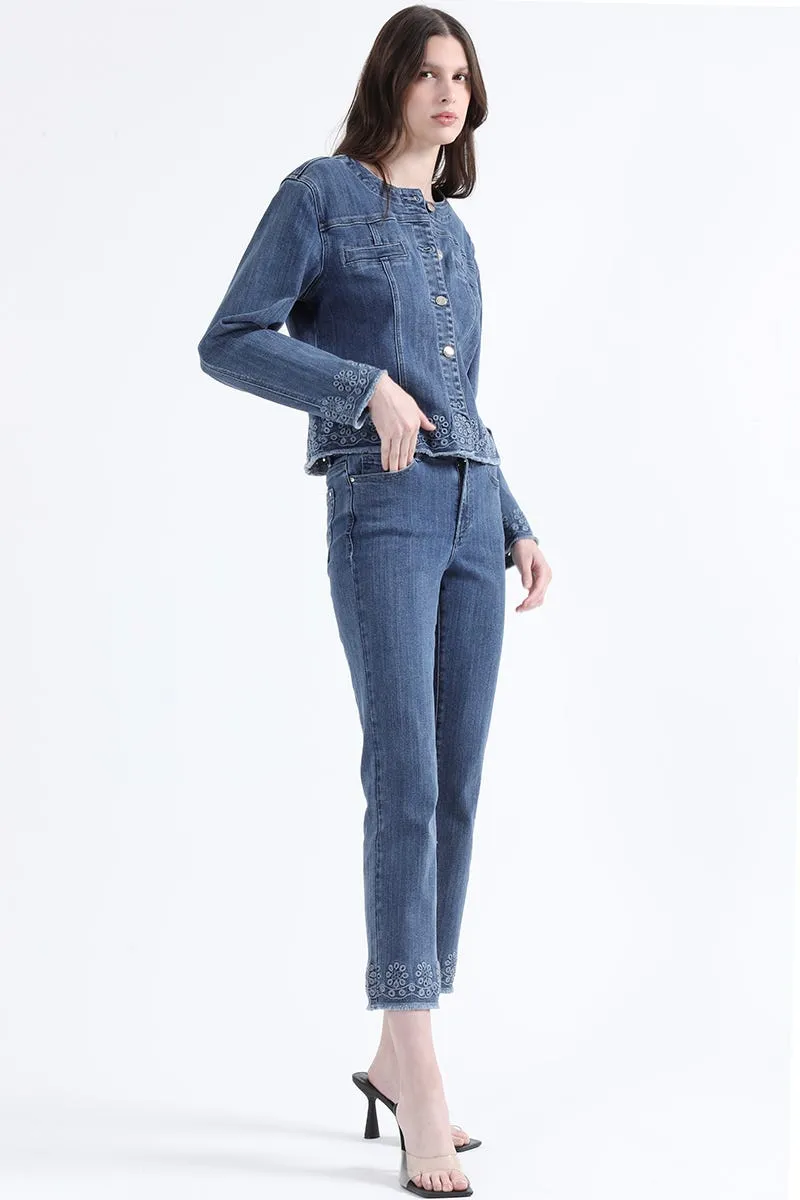 CHAQUETA DENIM BORDADO RECHELIEU, AZUL