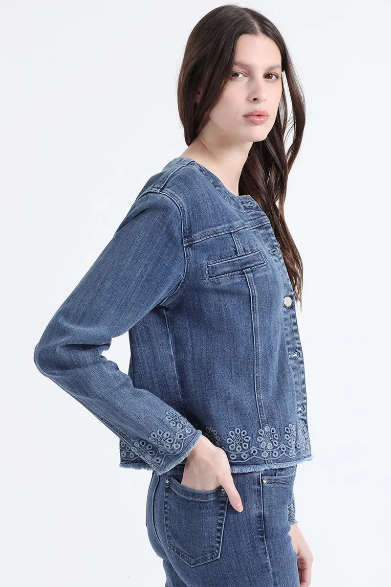 CHAQUETA DENIM BORDADO RECHELIEU, AZUL