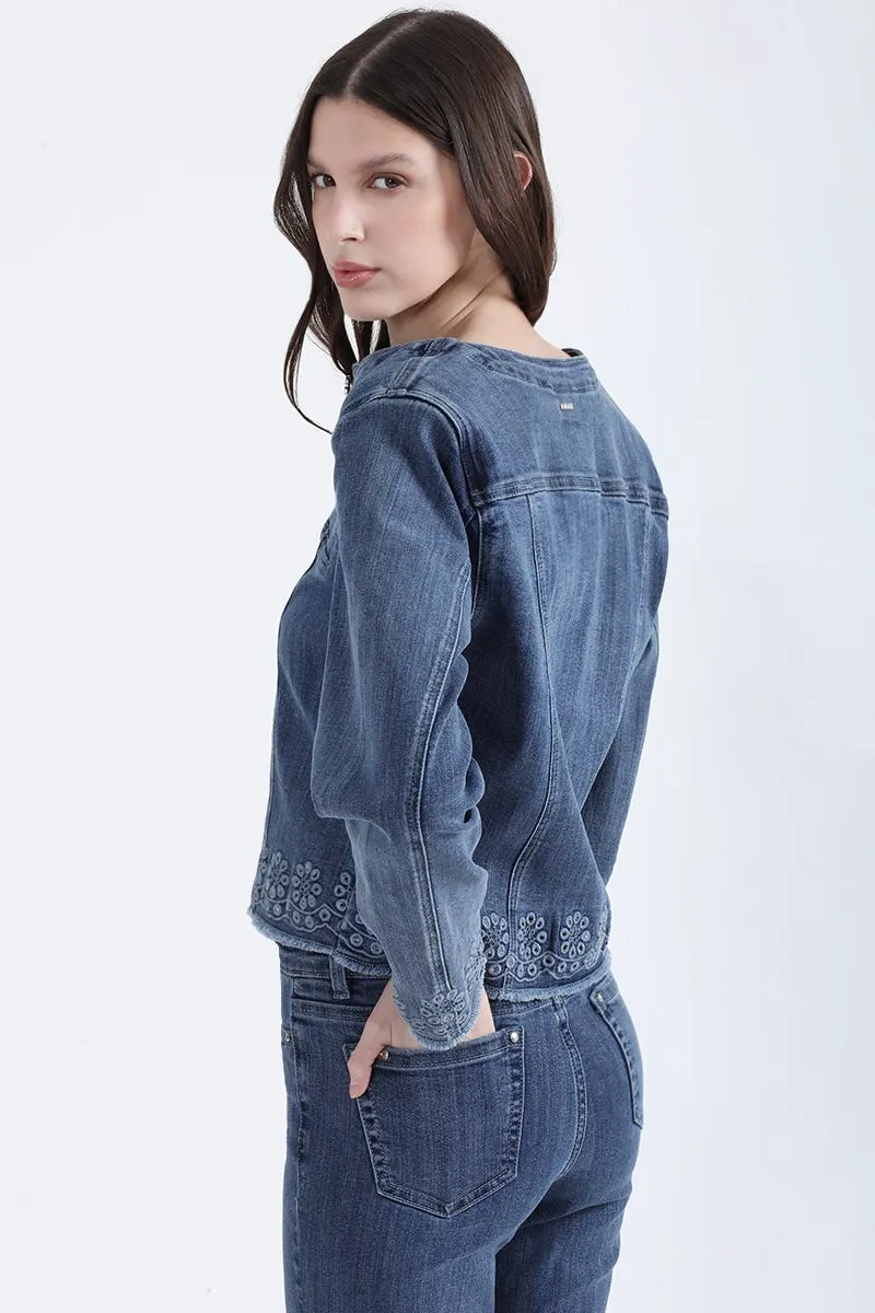 CHAQUETA DENIM BORDADO RECHELIEU, AZUL