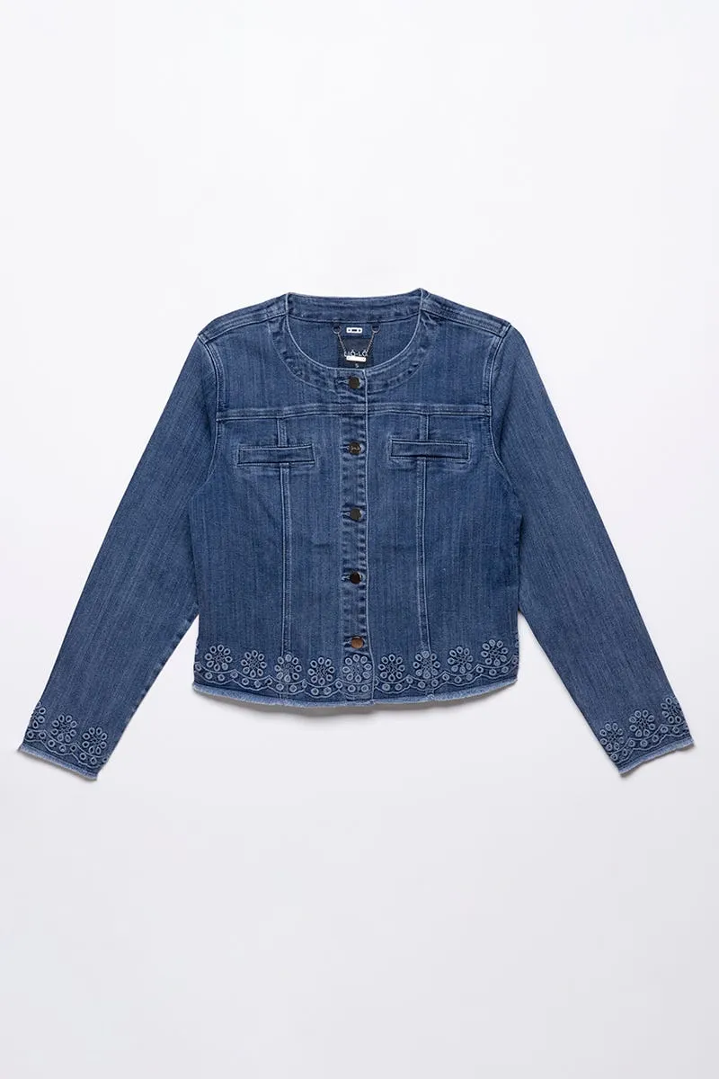 CHAQUETA DENIM BORDADO RECHELIEU, AZUL