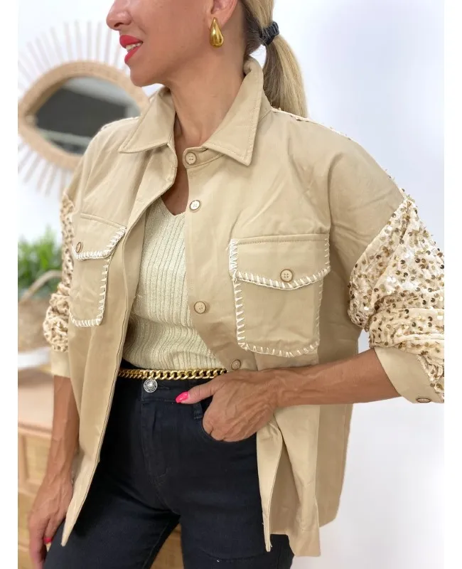 Chaqueta Lentejuela Beige