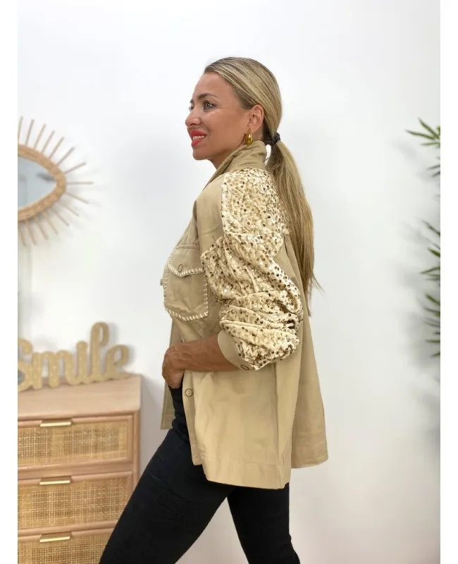 Chaqueta Lentejuela Beige