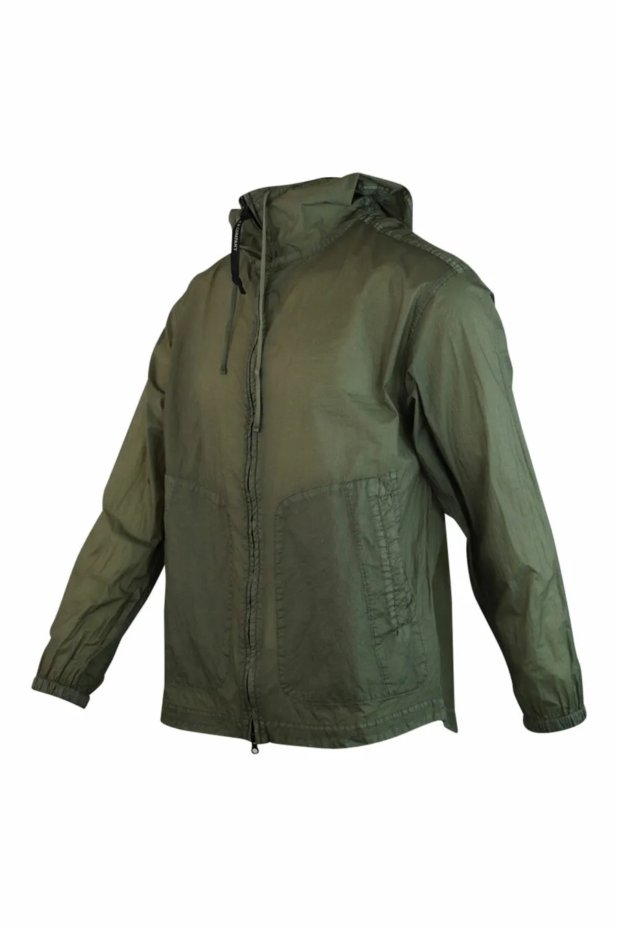 Chaqueta ligera verde militar con capucha y logo