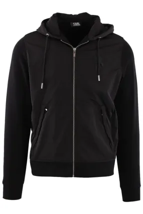 Chaqueta negra con capucha impermeable mix con logo engomado Karl