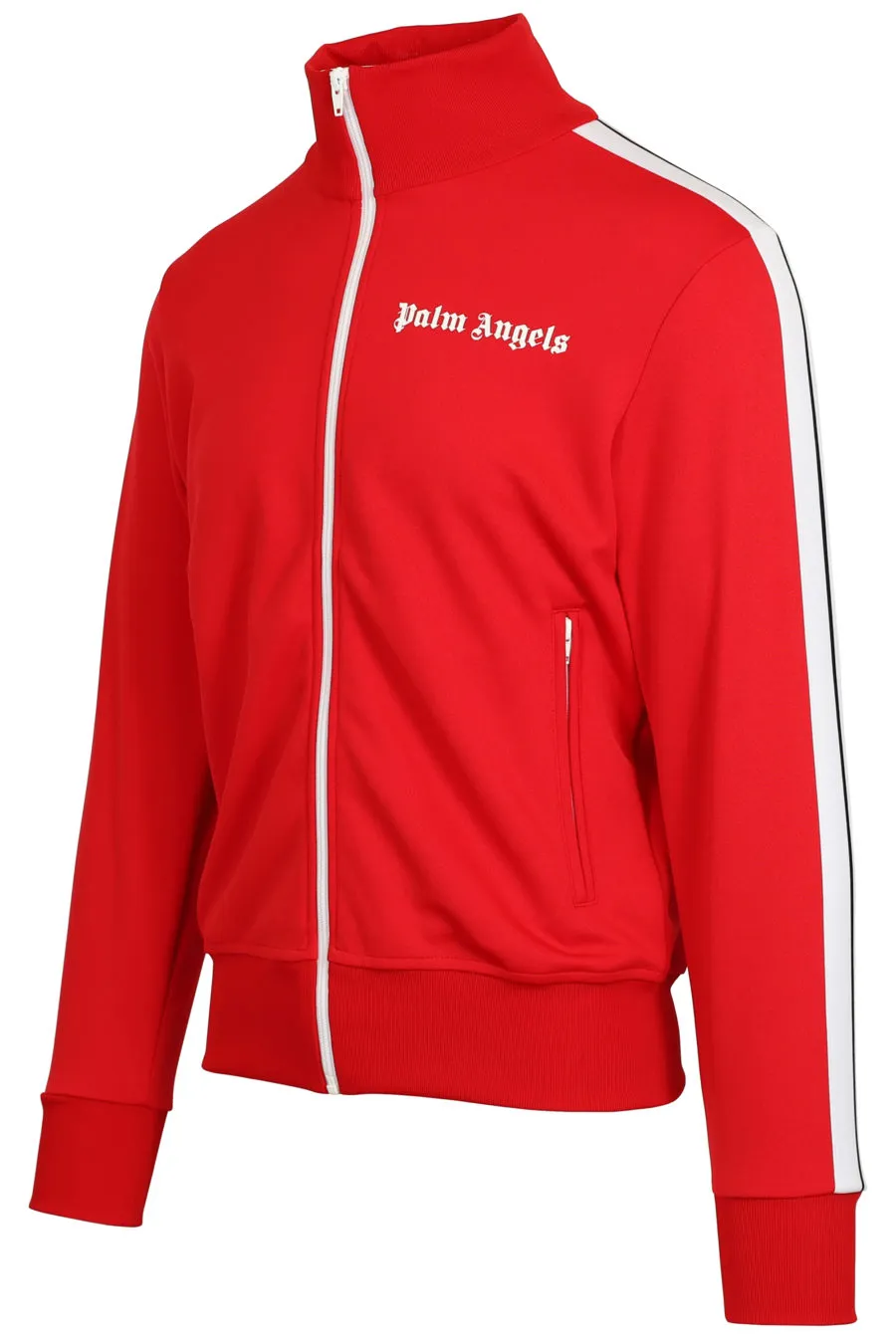 Chaqueta roja con logotipo y rayas laterales