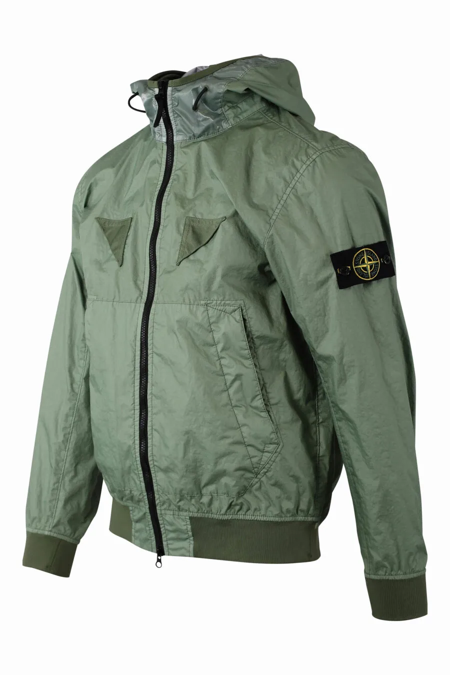 Chaqueta verde con capucha y logo parche