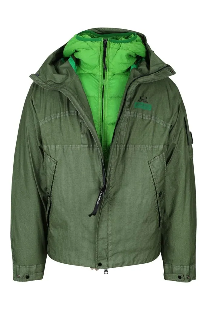 Chaqueta verde mix con capucha y cremallera