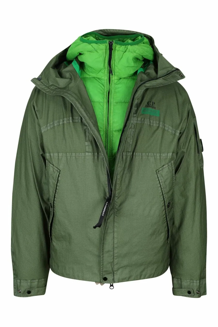 Chaqueta verde mix con capucha y cremallera