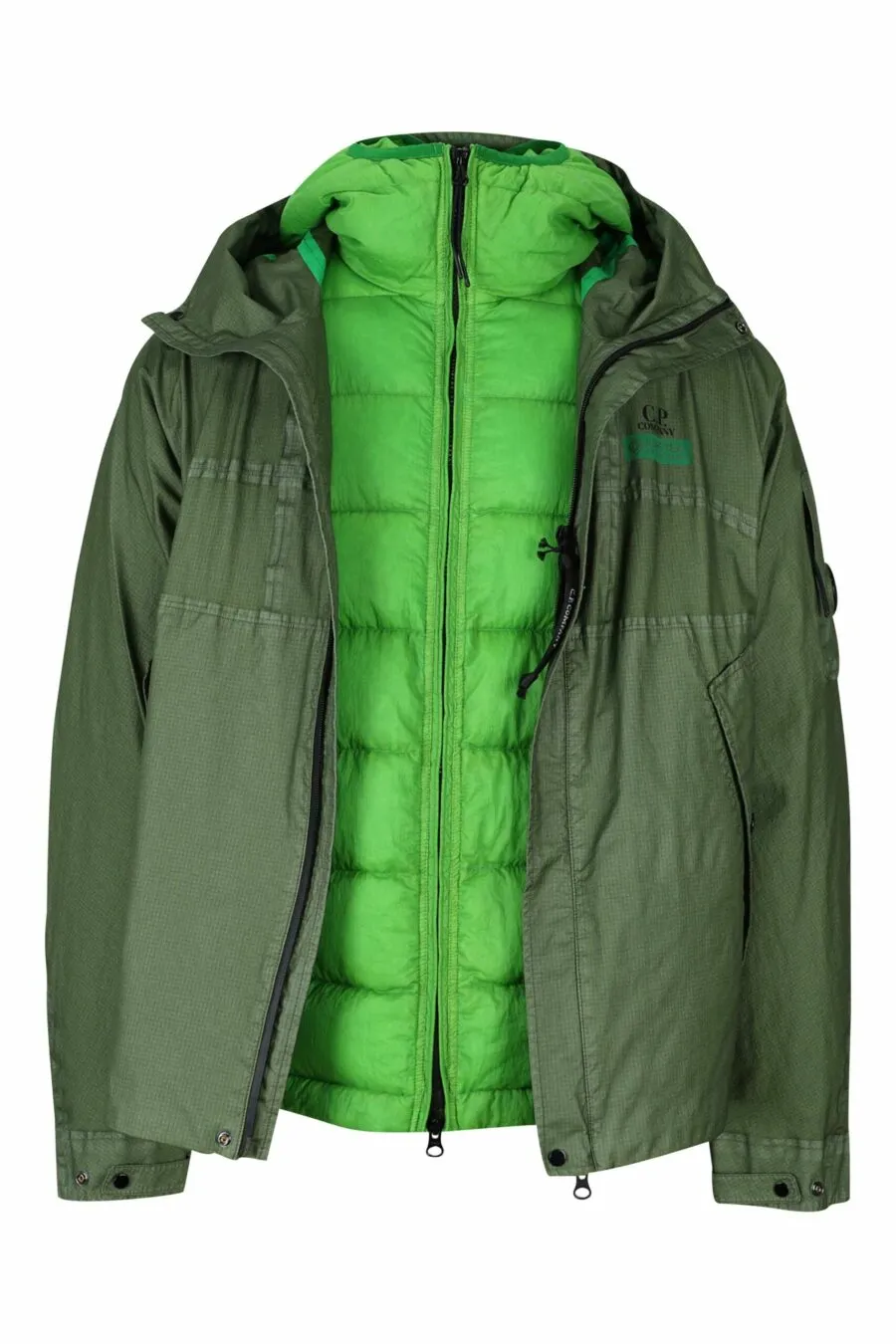 Chaqueta verde mix con capucha y cremallera