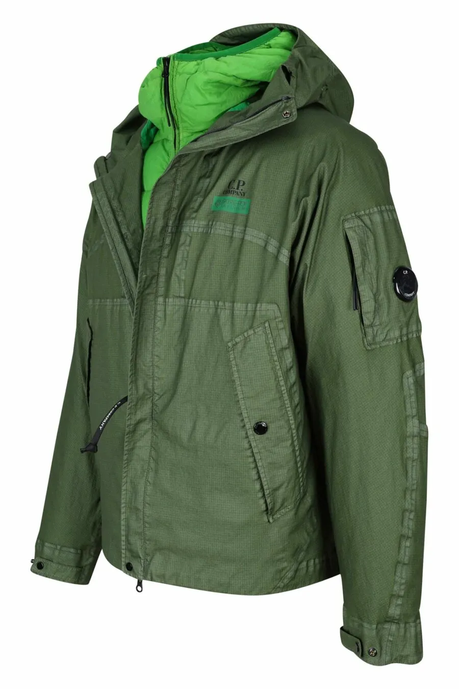 Chaqueta verde mix con capucha y cremallera