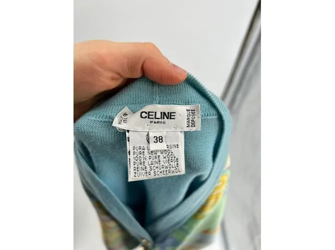 Céline Camiseta de punto CELINE.fr 38 Lana Azul 