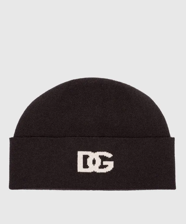 Dolce&Gabbana Brown cashmere beanie with DG logo pattern