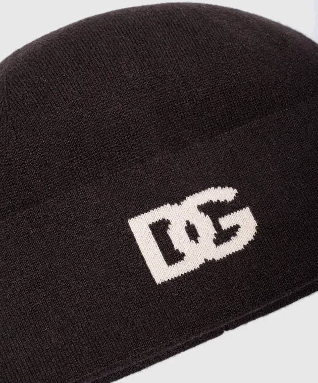 Dolce&Gabbana Brown cashmere beanie with DG logo pattern