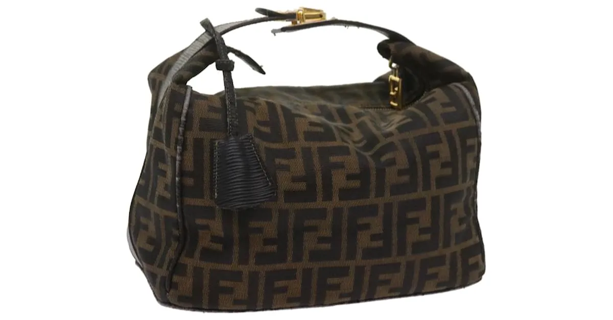 FENDI Zucca Canvas Vanity Hand Bag Marrón Negro Auth 69040 Castaño 