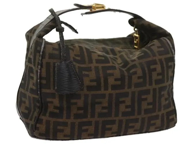 FENDI Zucca Canvas Vanity Hand Bag Marrón Negro Auth 69040 Castaño 