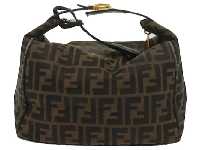 FENDI Zucca Canvas Vanity Hand Bag Marrón Negro Auth 69040 Castaño 