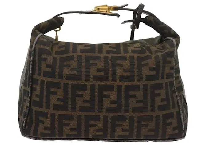 FENDI Zucca Canvas Vanity Hand Bag Marrón Negro Auth 69040 Castaño 