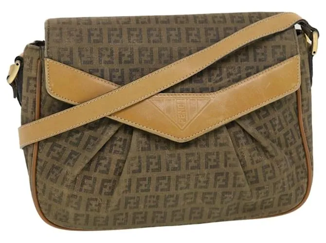 FENDI Zucchino Canvas Shoulder Bag Beige Auth th3653 