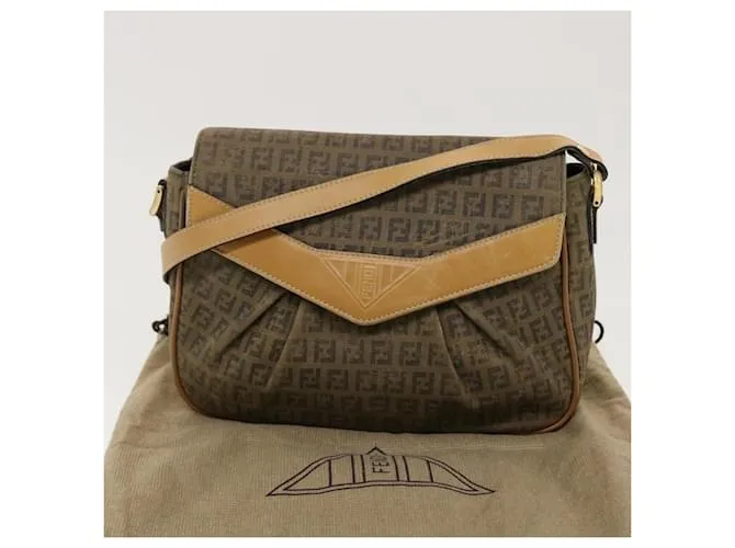 FENDI Zucchino Canvas Shoulder Bag Beige Auth th3653 