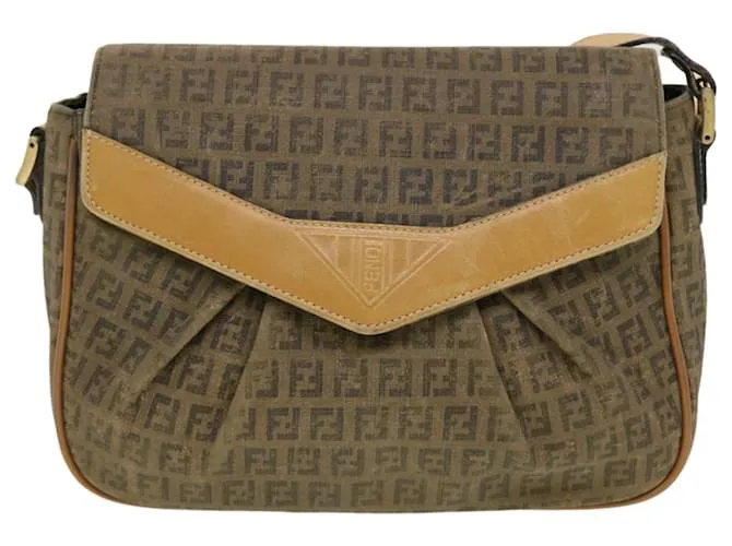 FENDI Zucchino Canvas Shoulder Bag Beige Auth th3653 