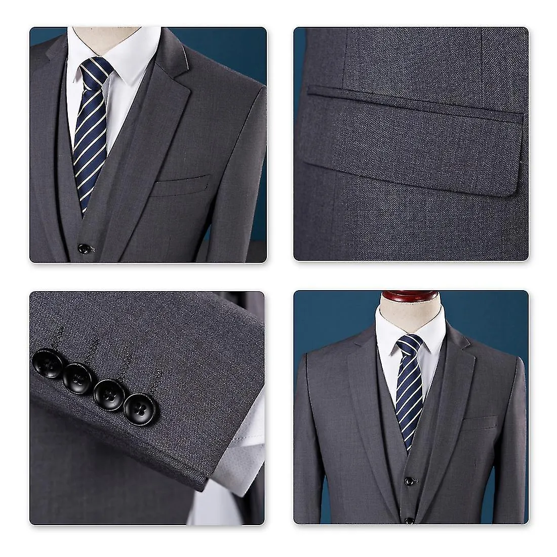 Mens 3-piece Business Office Slim Fit Suits