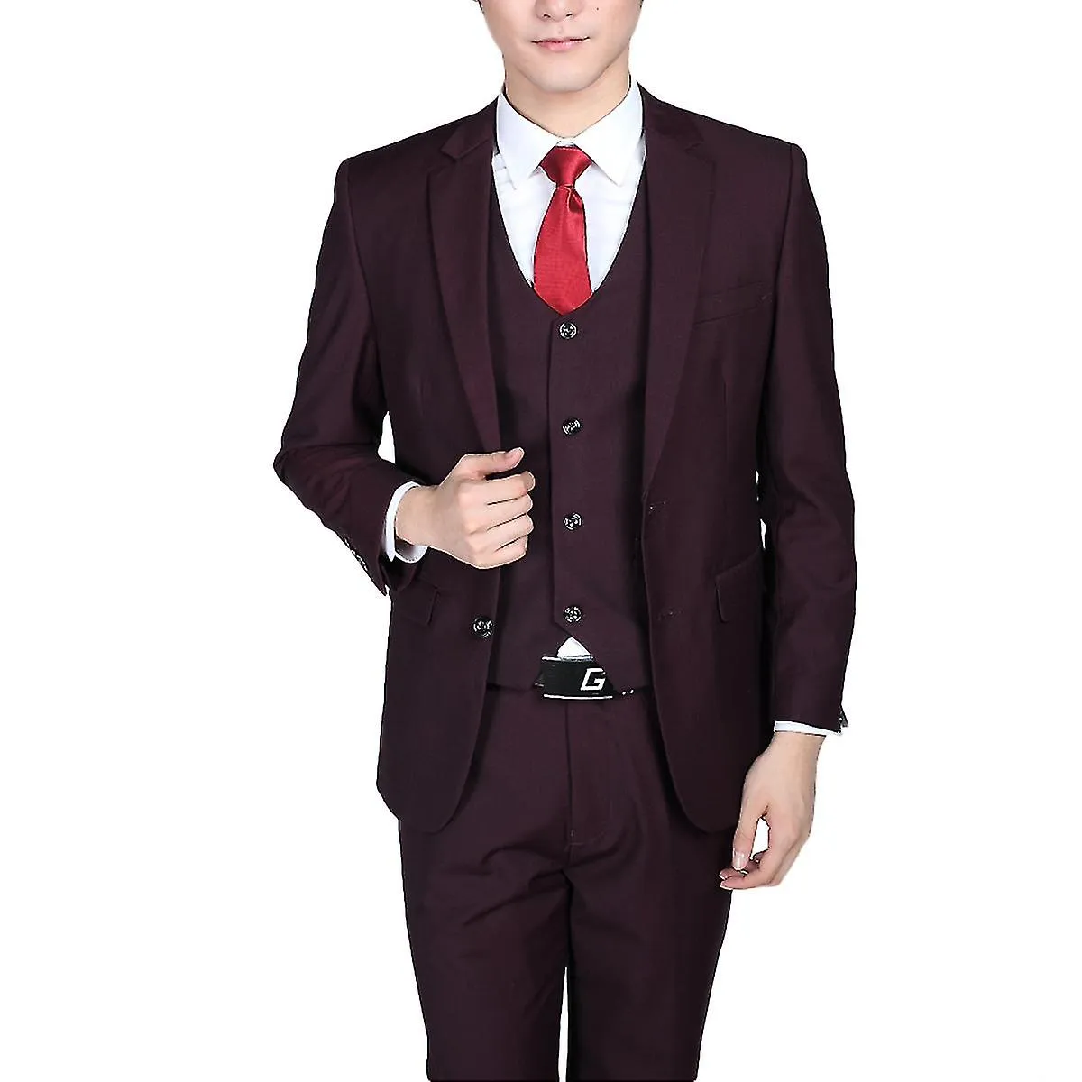 Mens 3-piece Suits Solid Purple Business Blazervestpants