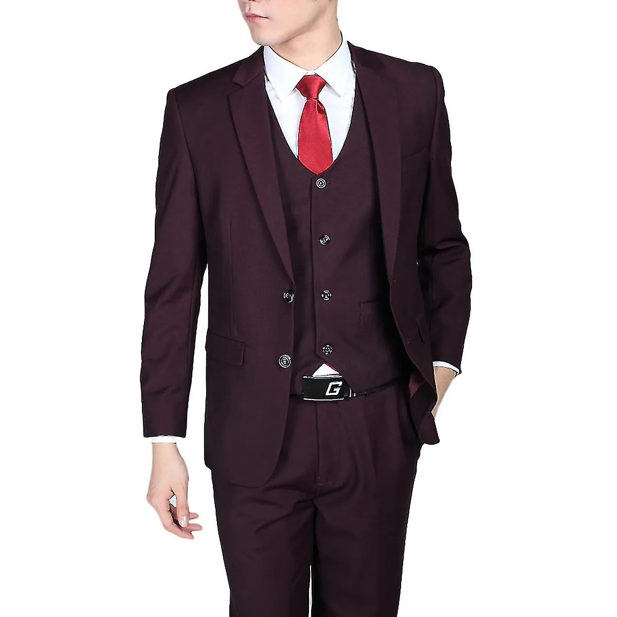 Mens 3-piece Suits Solid Purple Business Blazervestpants