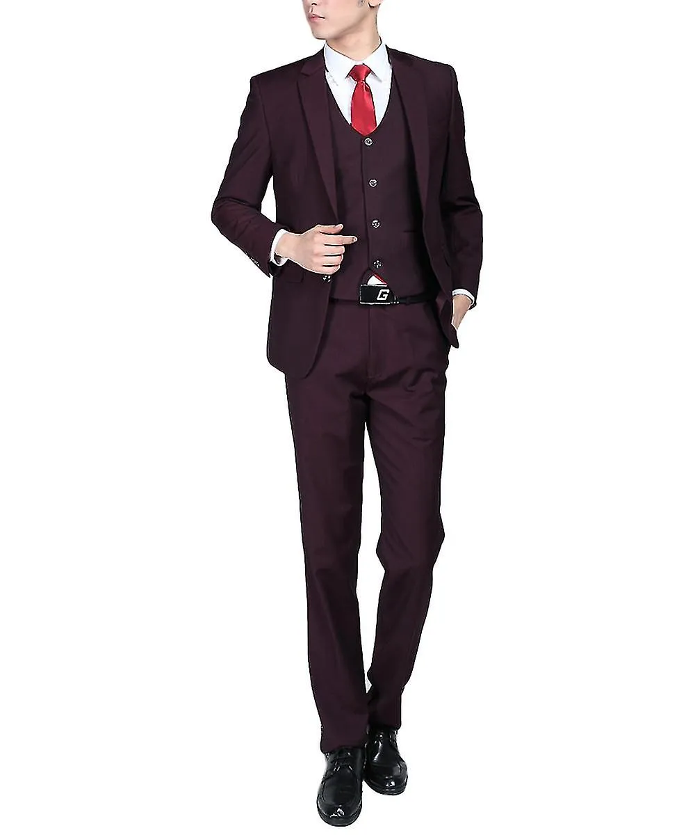 Mens 3-piece Suits Solid Purple Business Blazervestpants