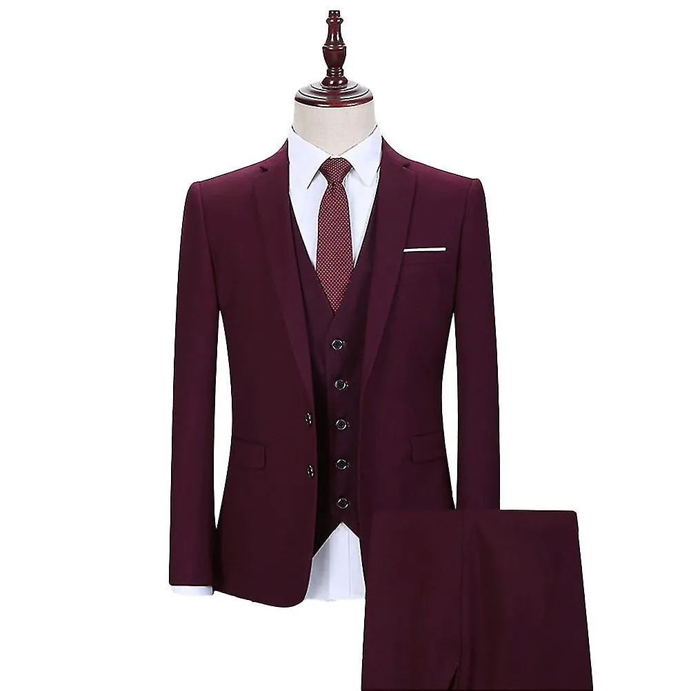 Mens 3-piece Suits Solid Purple Business Blazervestpants