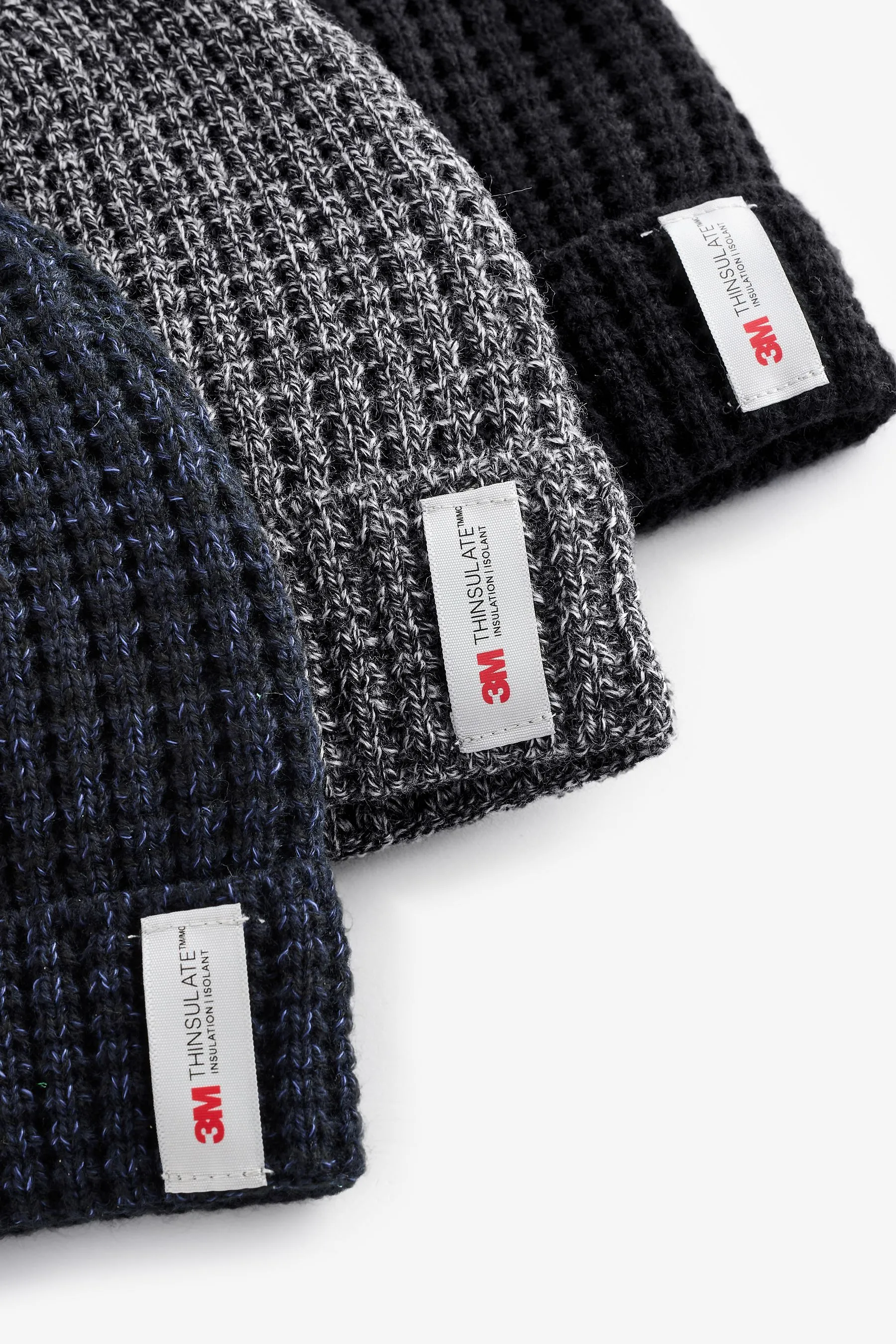 Negro/azul marino/gris - Knitted Thinsulate Lined Beanie 3 Pack