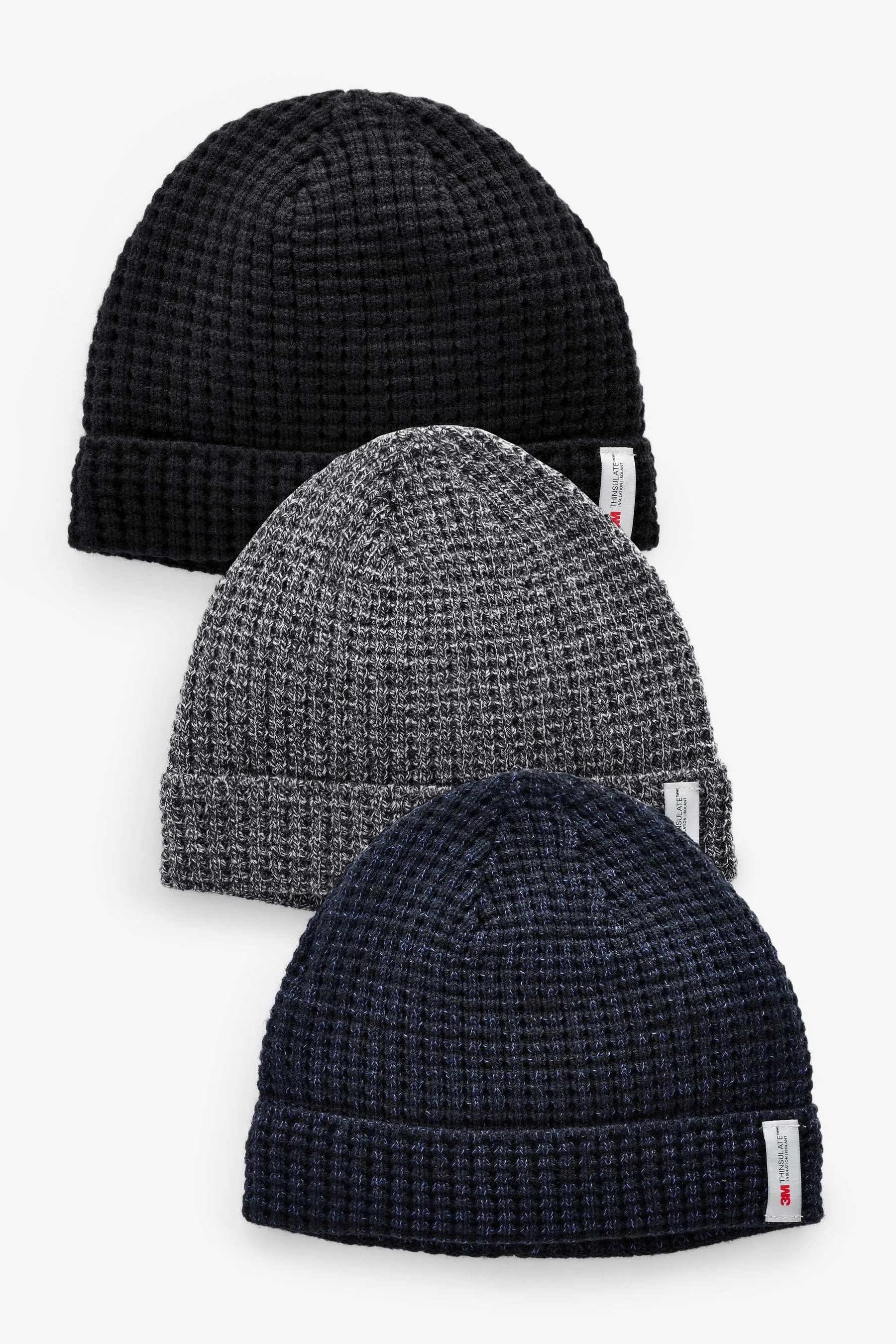 Negro/azul marino/gris - Knitted Thinsulate Lined Beanie 3 Pack