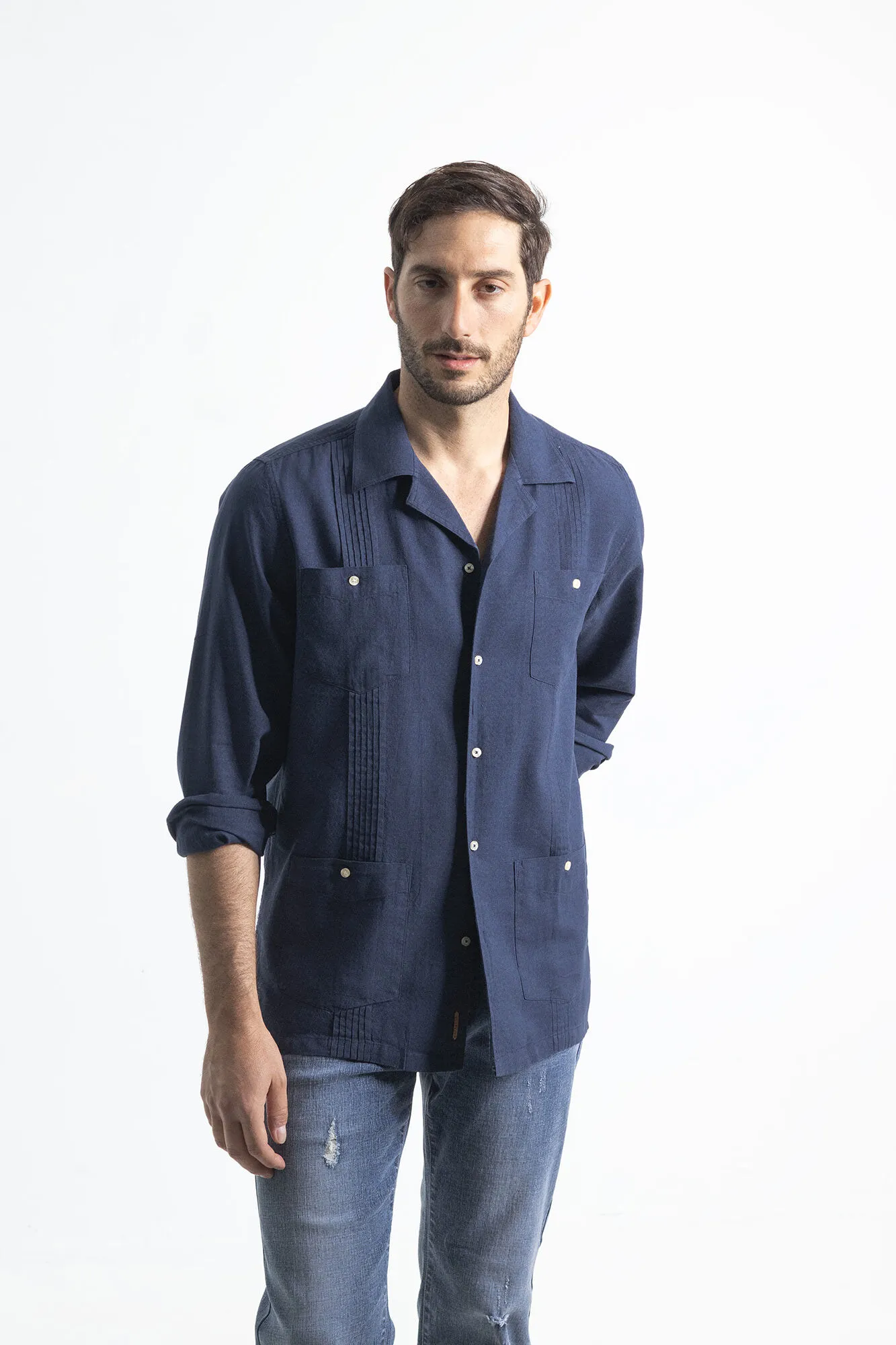 PuroEGO Camisa guayabera lino rafia