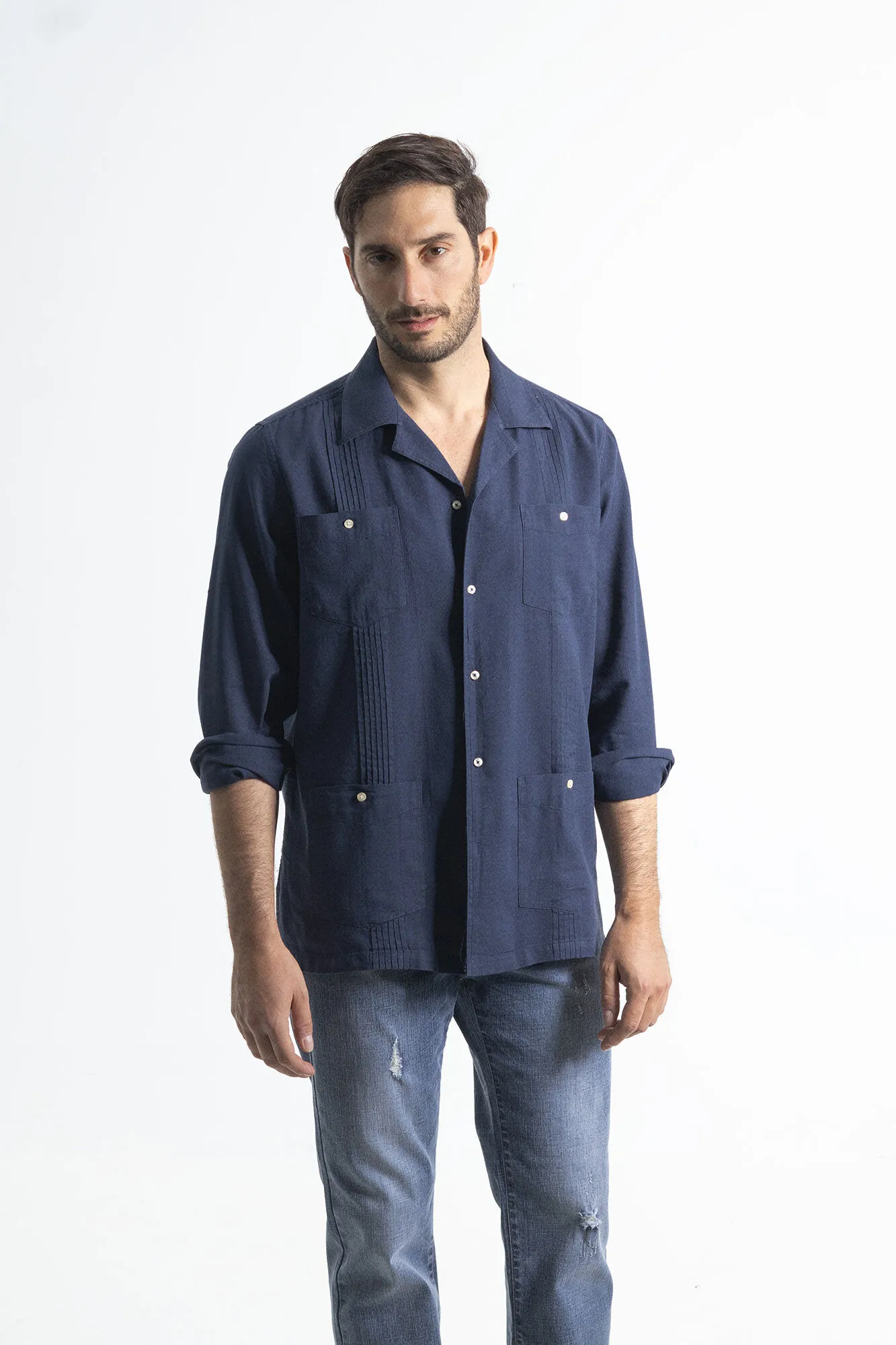 PuroEGO Camisa guayabera lino rafia