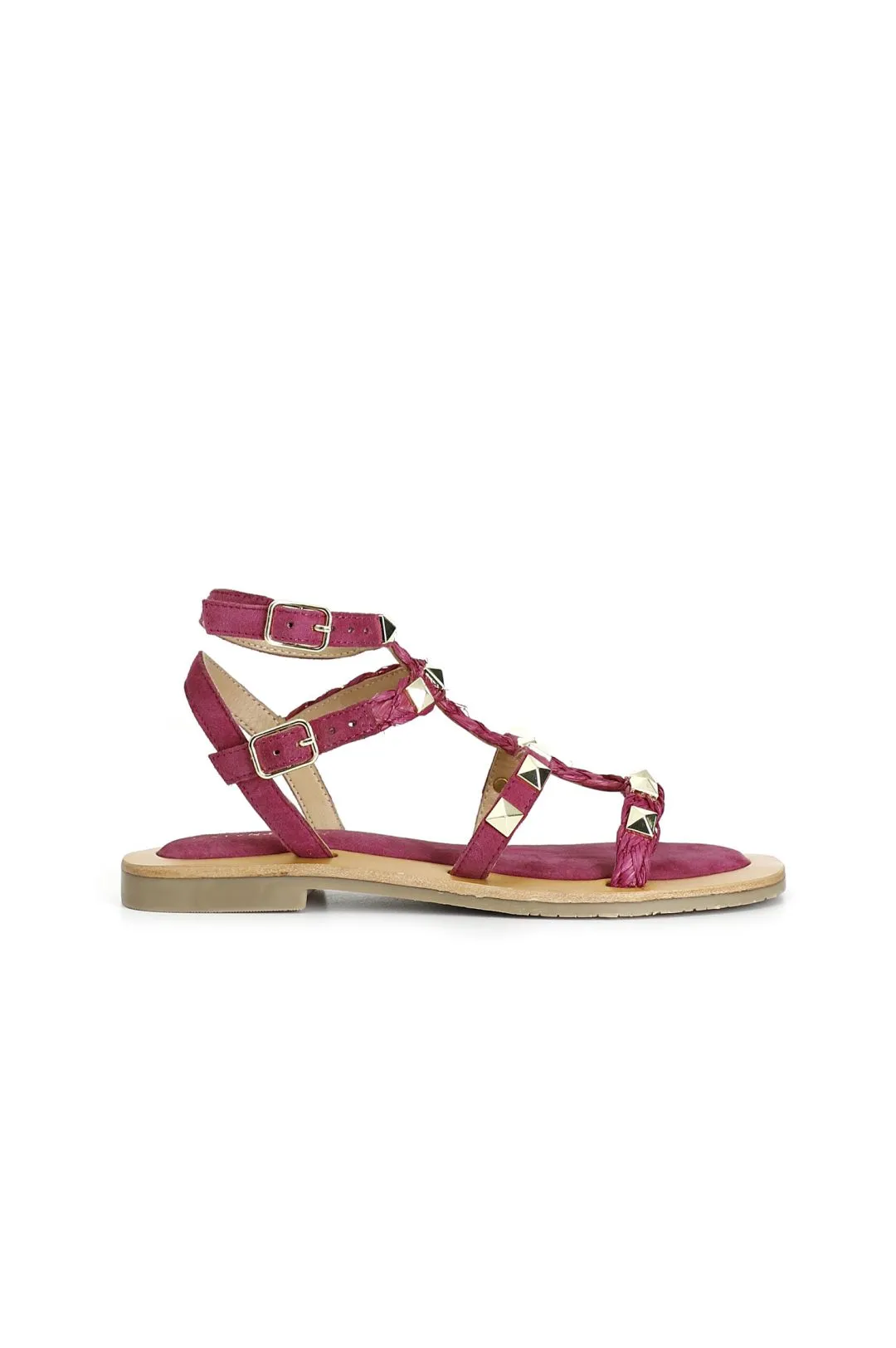 sandalias de jaula de ante hot pink