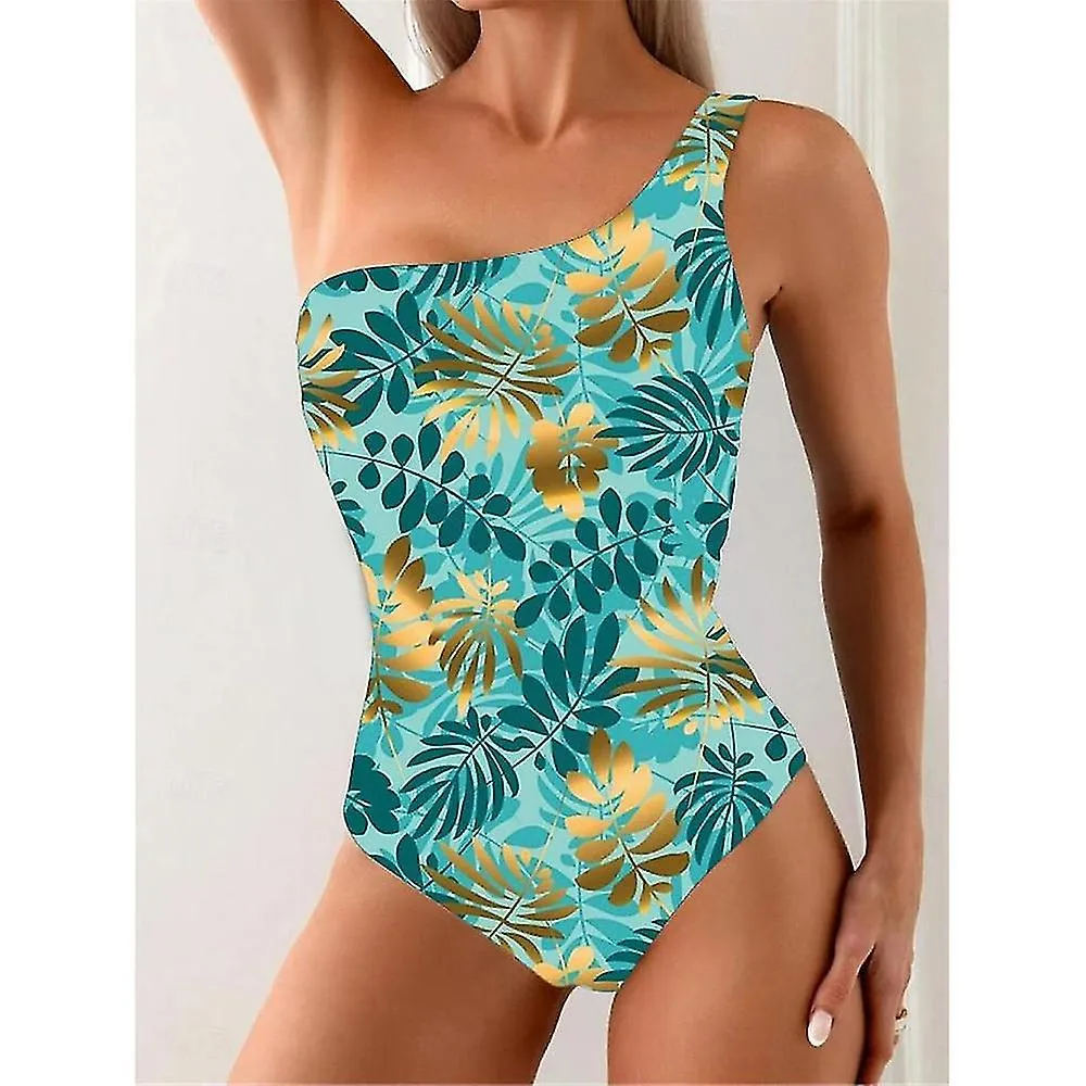 Women's Normal Swimwear One Piece Monokini Bathing Suits Swimsuit Open Back Printing High Waisted Leaves Sports Fashion Bath