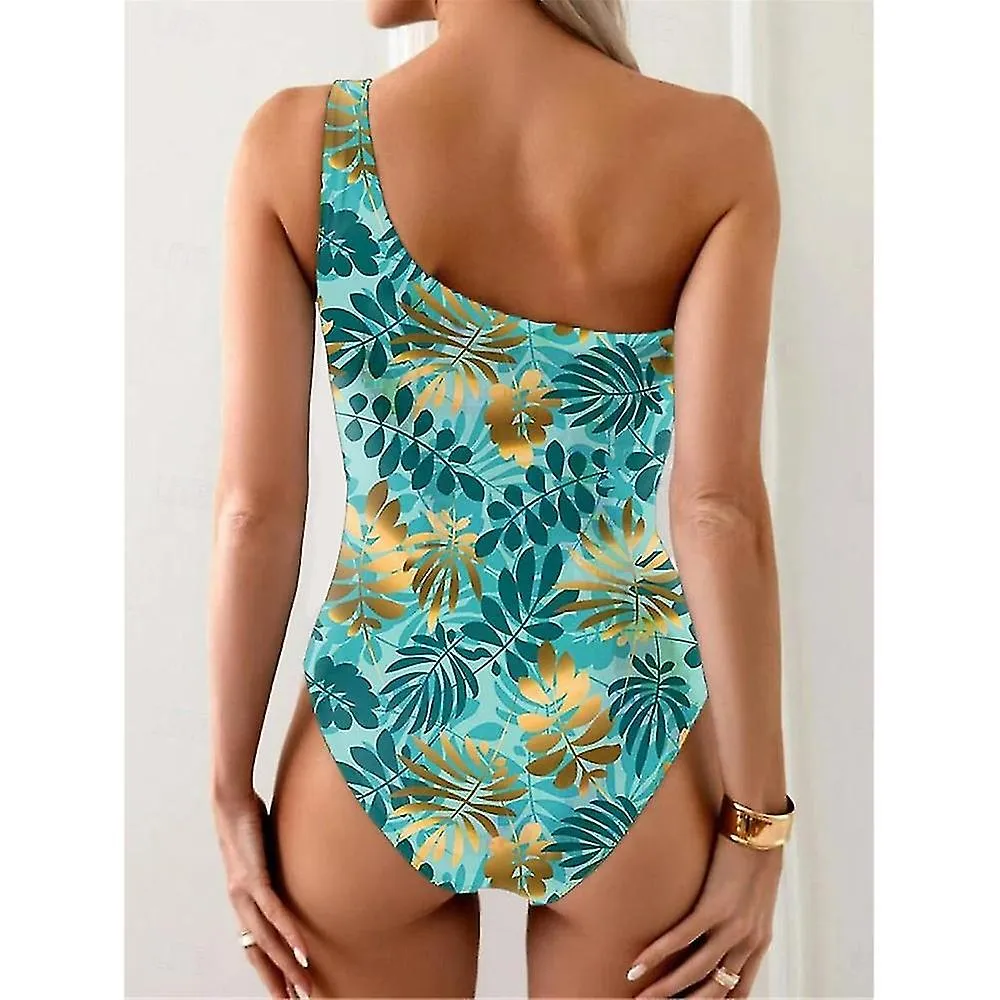 Women's Normal Swimwear One Piece Monokini Bathing Suits Swimsuit Open Back Printing High Waisted Leaves Sports Fashion Bath