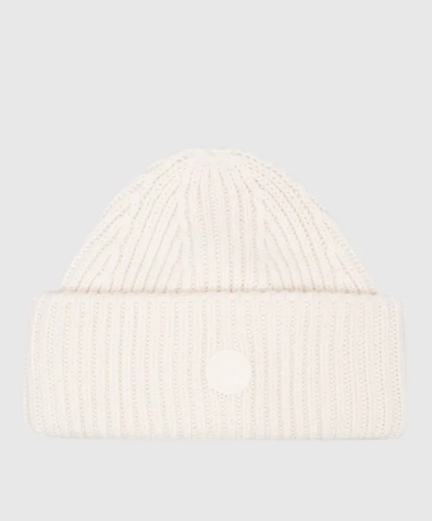 Yves Salomon SKI White wool and cashmere beanie with logo