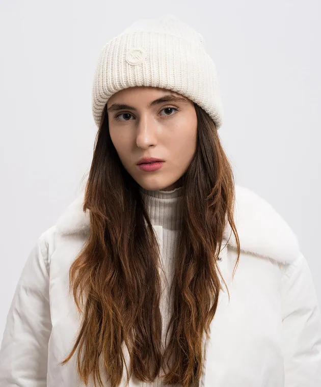 Yves Salomon SKI White wool and cashmere beanie with logo