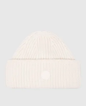 Yves Salomon SKI White wool and cashmere beanie with logo