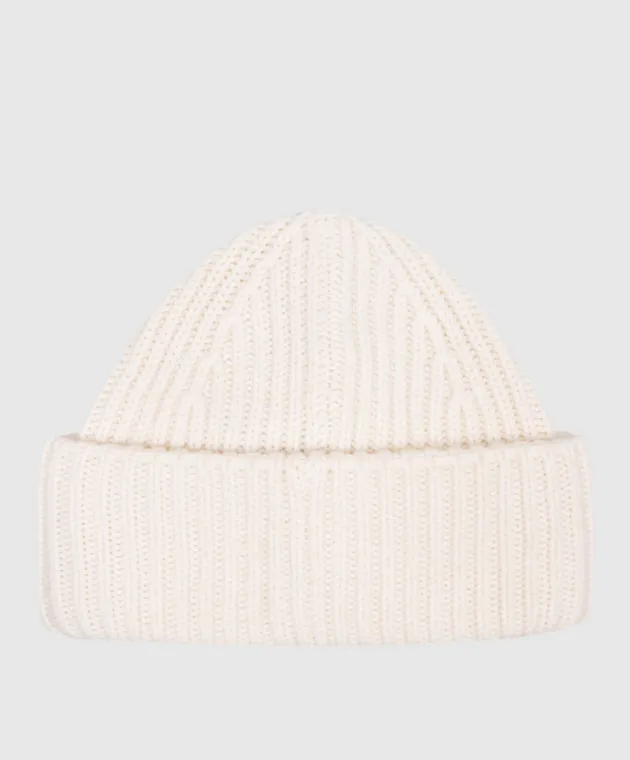 Yves Salomon SKI White wool and cashmere beanie with logo