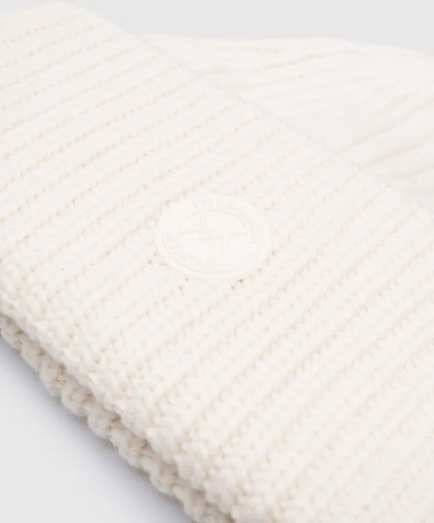 Yves Salomon SKI White wool and cashmere beanie with logo